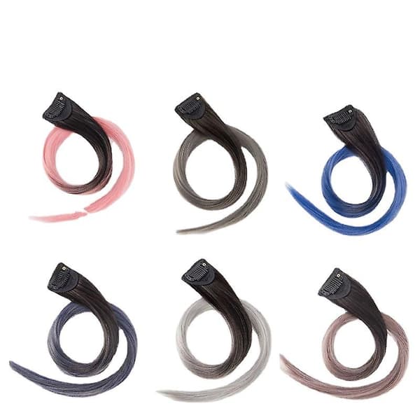 2 stk. Clip-on Lige Hår Extensions Kvinder Farvegradient Farve Hængende Øre Farvning One-piece Highlight Farvet Høj