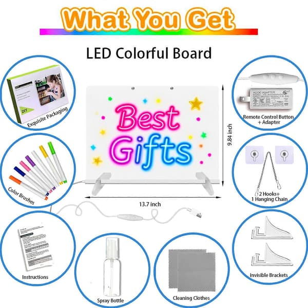 LED Tegnebrett LED Lysende Whiteboard med 7 Farger 15x11 Akryl Glødebrett