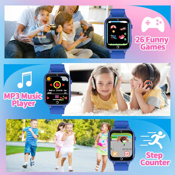 Smartklokke for barn med 26 spill - HD-kamera og videospiller, MP3-musikk