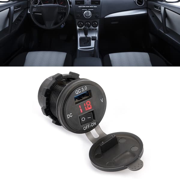 USB Hurtigoplader LED Digital Display med On/Off Knap Til Motorcykel Bil
