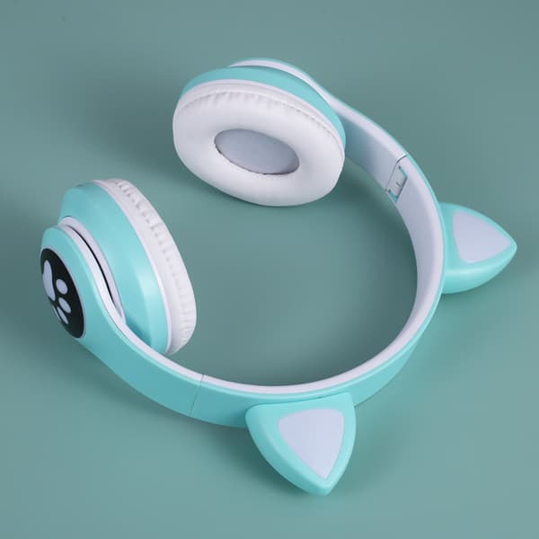 Bluetooth-headset, Barneheadset med katteører, Sammenleggbar, Med LED-lys, Grønn E