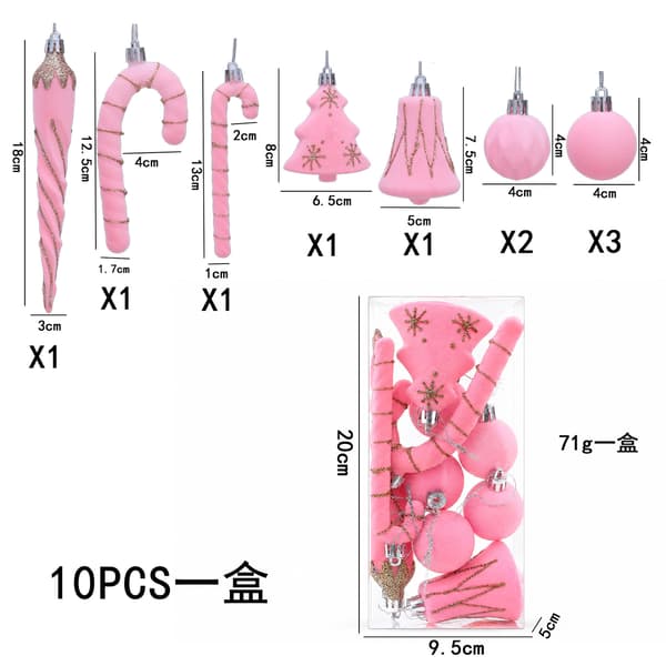 Flokkede julepyntsett 10 stk, sukkertøyispinne kule hengende dekorasjoner til tre White (10pcs)