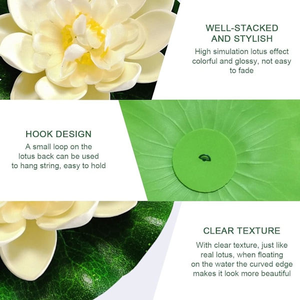 6-pak Flydende Blomster, Lotus Åkander, Kunstige Åkander, Skumdekoration, Flydende Åkander
