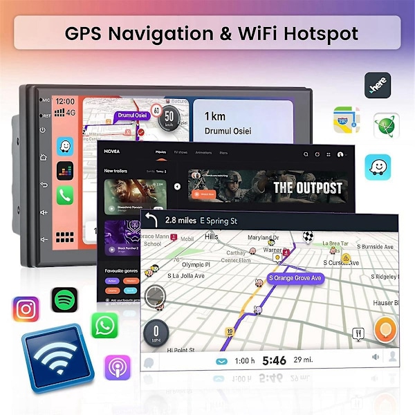 2+64G Android 13 Double Din Bil Stereo med Trådløs Carplay, 7 Tommer Touch Screen Android Auto Bilradio GPS WiFi Kamera-WELLNGS