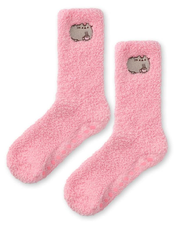 Pusheen Dam Mugg och Strumpa Present Set Brun 3D Ansikte - One Size
