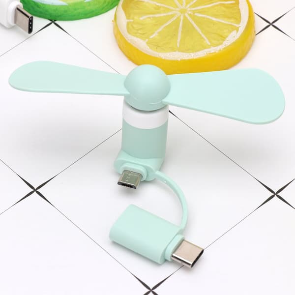 2-i-1 Type C Micro USB Mini Blæser Køler til Samsung Xiaomi Huawei HTC Mobiltelefon blue