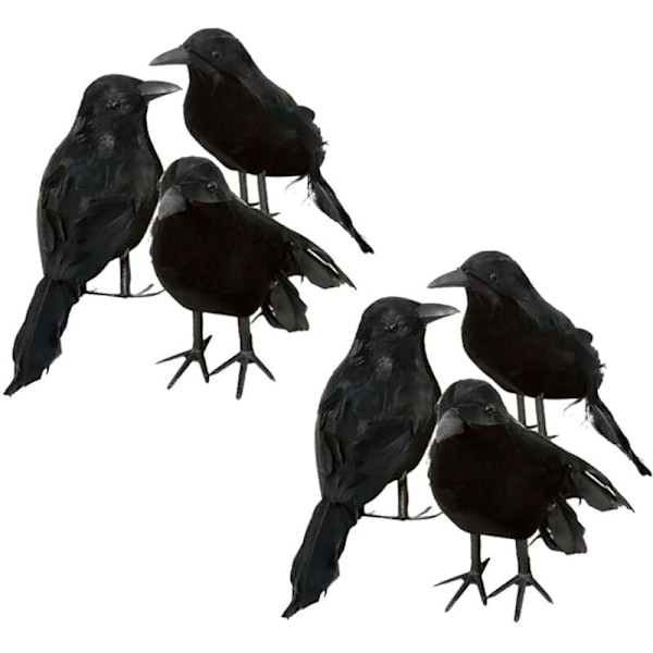6 x Halloween Dekoration Ravn Ravn Kunstig Ravn med Fjer Sort Fugl