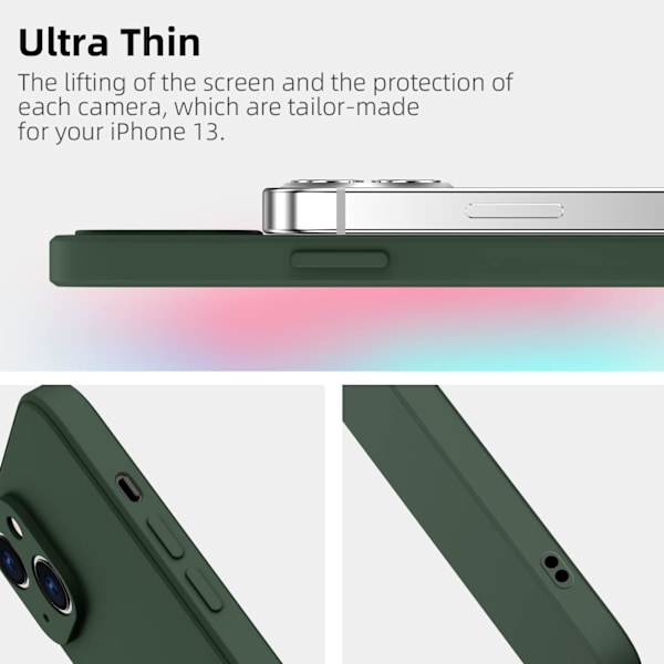iPhone 13 silikonikuori, Hany Case, erittäin ohut, mikrokuituinen, naarmuuntumaton kokonaisvaltainen suojakuori iPhone 13 6,1 tuuman puhelimelle, tummanvihreä