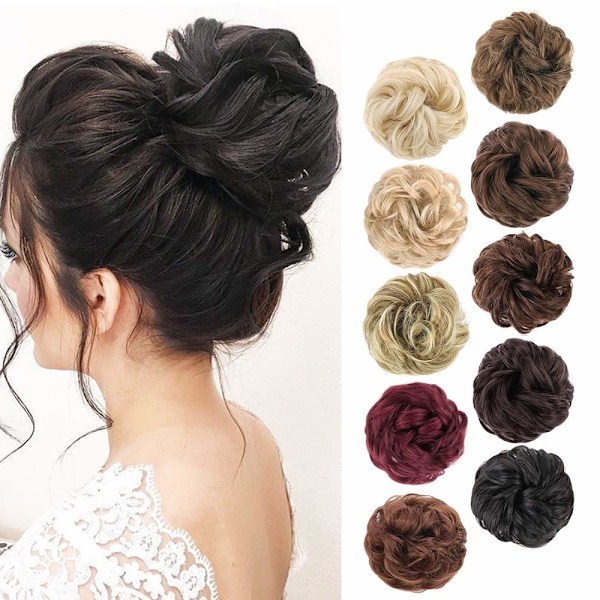 1 stk Messy Hair Bun Hårscrunchies Extension Krøllet Bølget Messy Syntetisk Chignon til Kvinder Updo Hairpi Darkest Brown Tend to Black