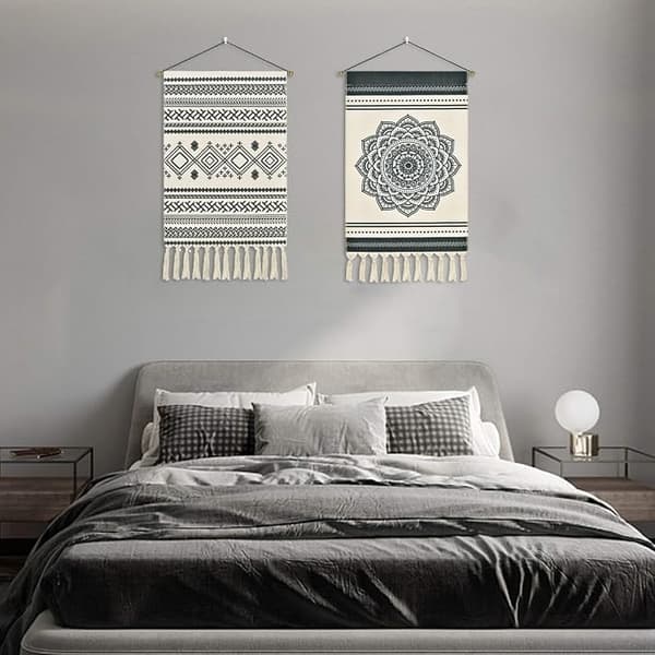2 Stykker Makramé Vævede Gobeliner Boheme Mandala Gobeliner Geom