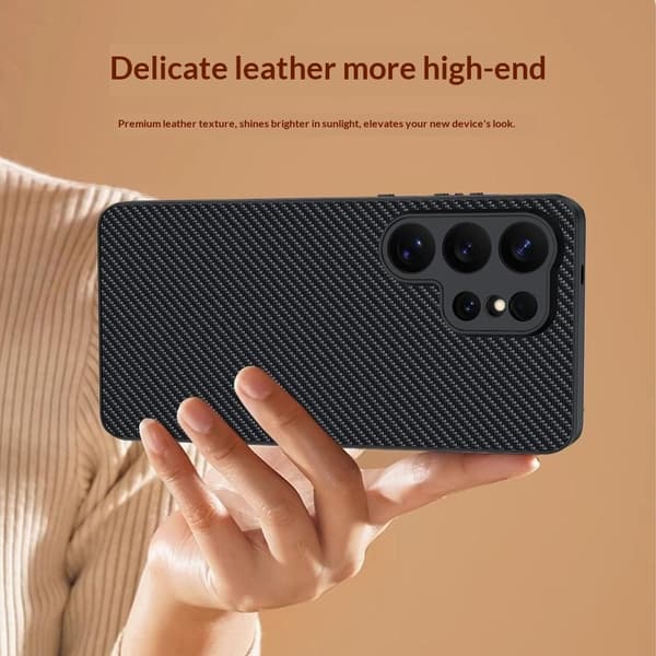 Samsung Galaxy S26 Ultra Cover Læder Kulfiber Tekstur Sort 60
