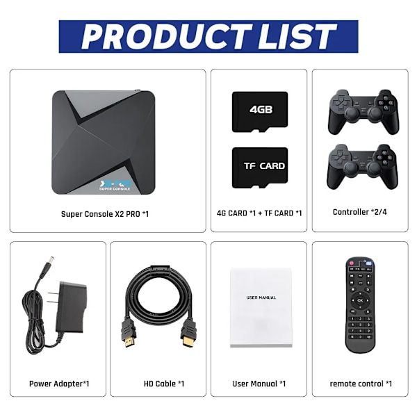 KINHANK Retro Videospelskonsol Super Console X2 Pro med 90000 Videospel för PS1/DC/MAME/SS med Gamepad Barnpresent Spelbox 64GB Wireless Grip*4
