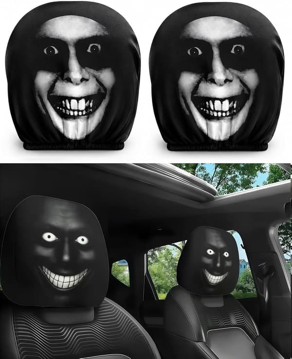 2 st Ghost Face Nackstödsskydd, Skrämmande Ansiktsmönster Bilbarnstol Universella Elastiska Modeller Nackstödsskydd B