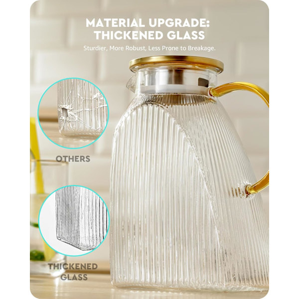 Køleskabsdør Vandkande, 1.8L/63oz Høj Borosilikatglas Kande med Rustfrit Stål Låg, Karaffelkande til Varme eller Kolde Hjemmelavede Drikke