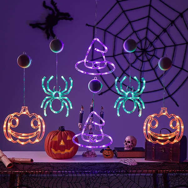 Halloween LED sugekopplys, gresskar spøkelse edderkoppnett vindusdekorasjon til fest Hat