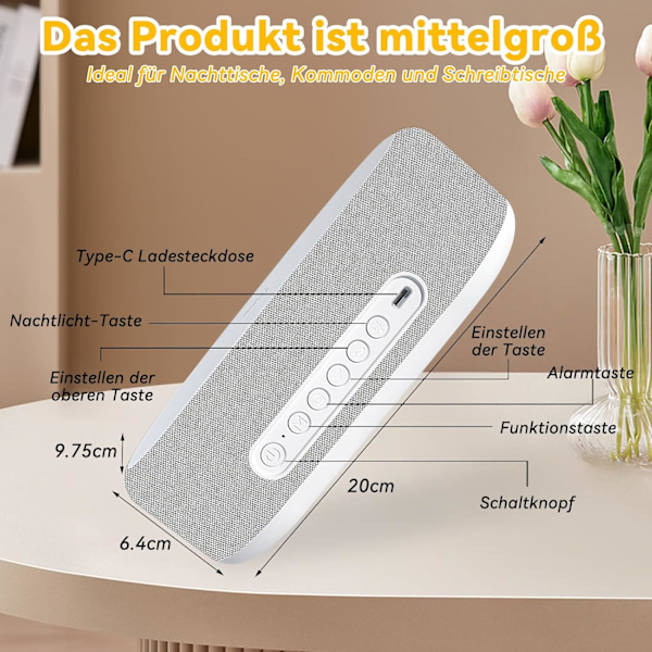 Digital Vekkerklokke, Bluetooth Digital Audio Vekkerklokke - 9 Farger Nattlys, Bluetooth Høyttaler, Trådløs Lader for iPhone/Samsung, Temperatur