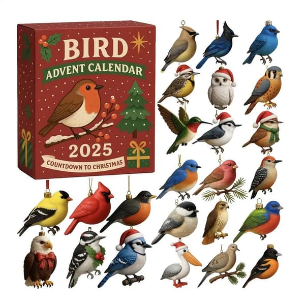 24 dager julefugl adventskalender nedtelling samleobjekter festdekorasjon 2D set as shown