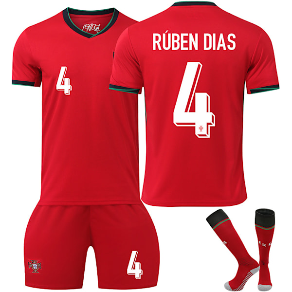 2024 Portugal fotbollströja nr 7 Ronaldo 8 B Fee 11 Phillips EM barn tröjset korrekt version Size 4 sock