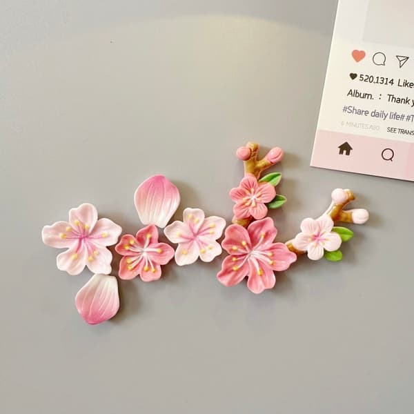 Kylskåpsmagnetset med persikoblommor, 3D magnetisk blomdekor för kylskåp och dörr Pink + Fuchsia 8pcs