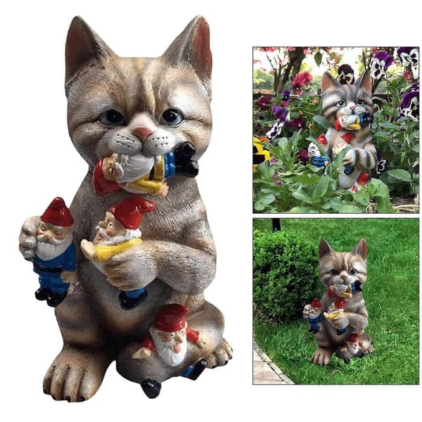 Kattstaty Figurer Trädgårdstomte Massaker Rolig Skulptur Gräsmatta Gård Dekor - MXBC