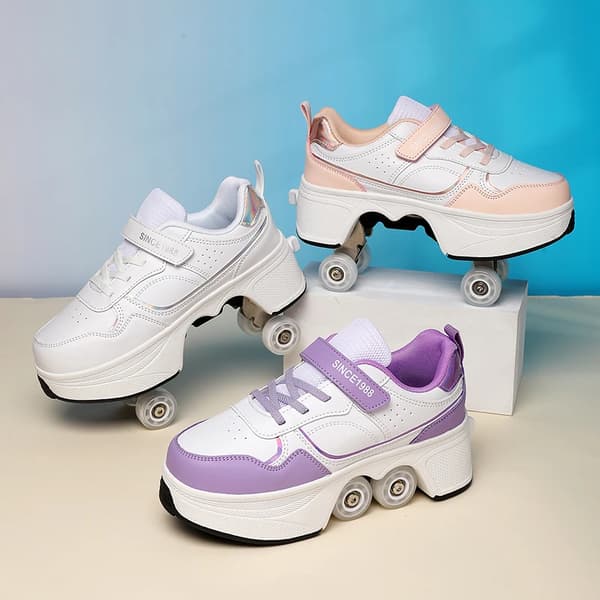 Børnerulleskøjter Justerbare Deformationssko 4 Hjul Inline Skating Sneakers til Drenge Piger Studerende og Voksne LB-858-Purple 35