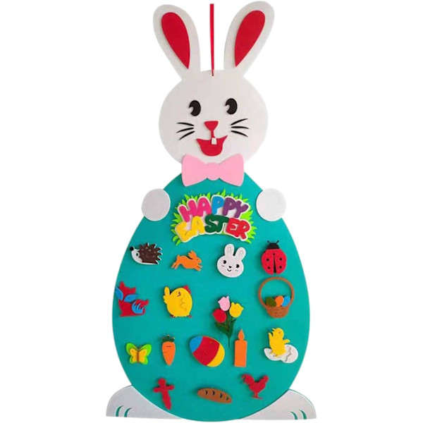 Pääsiäisen DIY Huopapupu-setti taaperoille, 94 cm roikkuva pupu huopatyösetti, jossa tipu, siili, perhonen, kukkia, risti, 17 irrotettavaa osaa