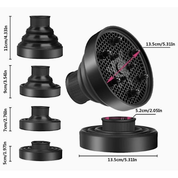 Universal Hårtørrer Diffuser Tilbehør Foldbar Bonnet Hætte til Voluminøs Krøllet Hårstyling Blå