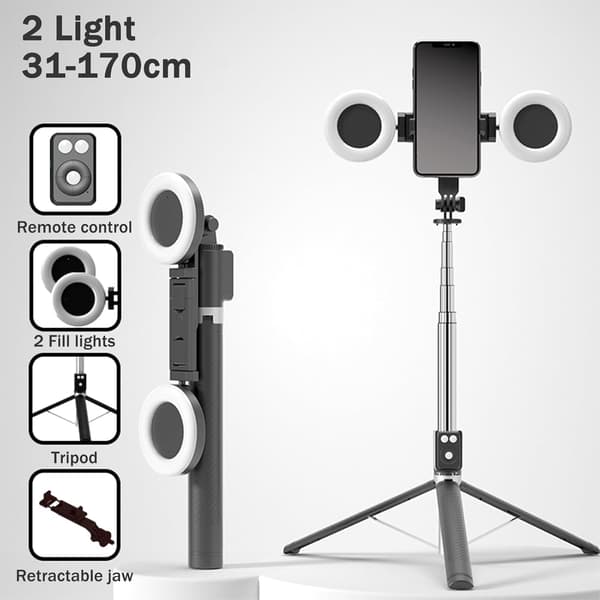 Selfie Stick Tripod with Fill Light, Phone Selfie Stick, Durable Stainless Steel Design, Bluetooth Remote Control and Stable Tripod Support