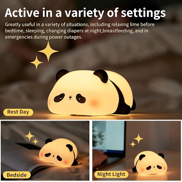 Natlampe Børn Panda Natlampe Panda Lampe Dæmpbar Timer, Touch Kontrol Silikone Natlampe Baby, USB Genopladelig Sød Panda Lampe