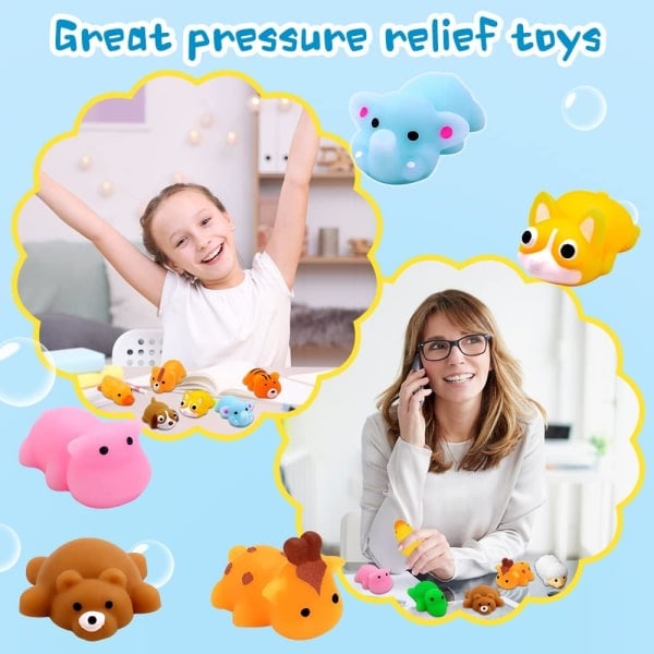 18 stk. Mochi Squishy Legetøj - Mini Jungledyr Squishies - Blødt Klemmelegetøj - Kawaii Stress Relief - Godteposefyld