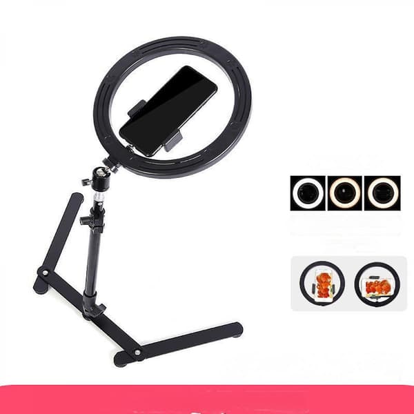 Overhead Ramme + 26cm Ring Light + Robotarm + Mobiltelefon Skrivebordsmontering Lazy Overhead Fotografering Montering Fyldlys