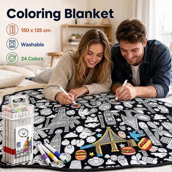 Koselig tegneteppe, DIY tegneteppe for voksne fargeleggingsteppe med tusjer B 1set