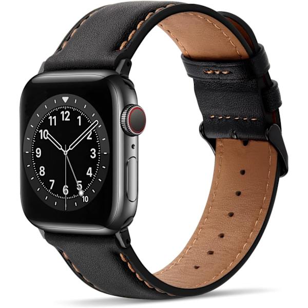 Musta - Yhteensopiva Apple Watch -rannekkeen kanssa 45mm 44mm 42mm 49mm nahka