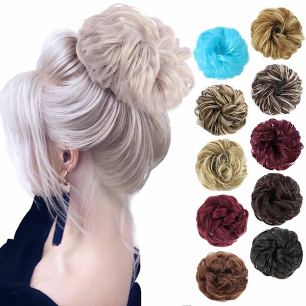 1 stk Messy Hair Bun Hårsnodd Forlengelse Krøllete Bølget Messy Syntetisk Chignon for Kvinner Updo Hairpiece Silver Grey