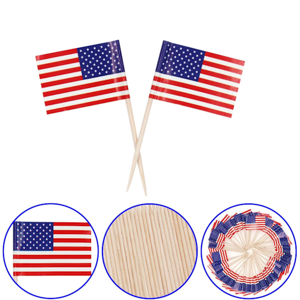 200 Cocktails Amerikanska Tandpetare Flagga Tårtdekorationer Mini
