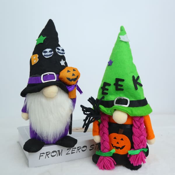 Halloween Heksehat Skelet Ansigtløs Stofpynt, Grøn og Sort Borddekoration Black hat