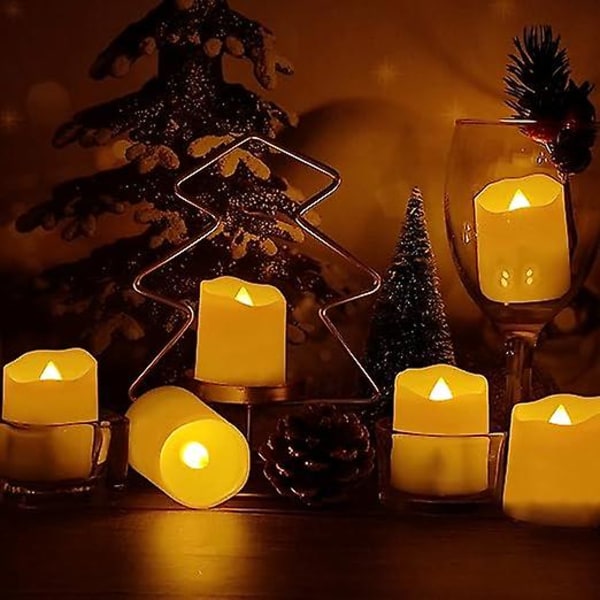 1 LED telys med fjernkontroll, timer, varmgul flimring, dimbar, batteridrevet, flammeløs