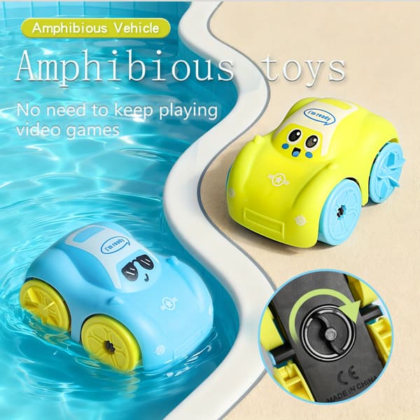Optrækkelig badelegetøjsbil – Amfibisk babylegetøj til vand- og landleg 2pcs Yellow Amphibious Vehicle