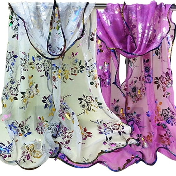 Dammode blomstertryck tyll scarf svart lång sjal
