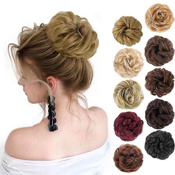 1 kpl Messy Hair Bun -hiuspanta -hiuslisäke Curly Wavy Messy Synteettinen Chignon naisille Updo Hairpi Strawberry Blonde & Bleach