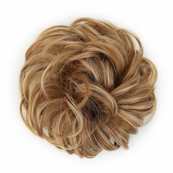 1 stk Messy Hair Bun Hårsnodd Forlengelse Krøllete Bølget Messy Syntetisk Chignon for Kvinner Updo Hairpiece Strawberry Blonde & Light Ash Brown