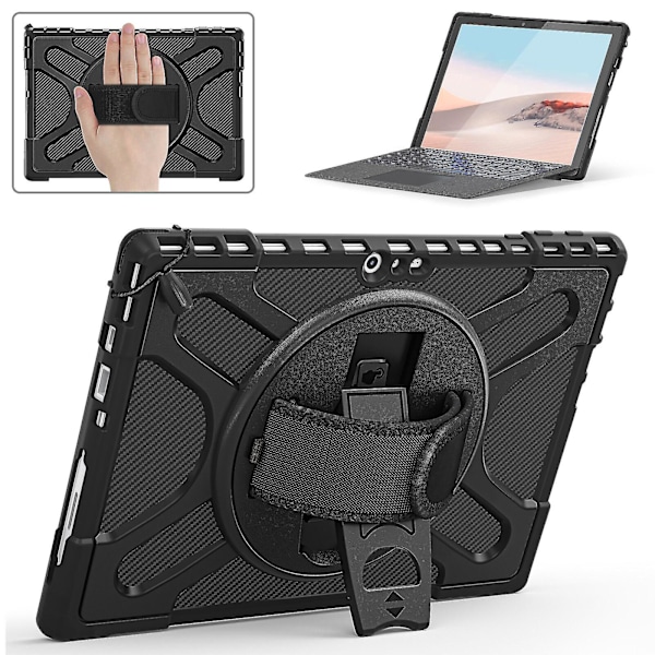 Unikt designfodral för Surface Pro 4/5/6/7/7+ med handrem, tangentbordsrem (inget tangentbord), justerbart stativ, kraftigt skyddsfodral, stöttåligt