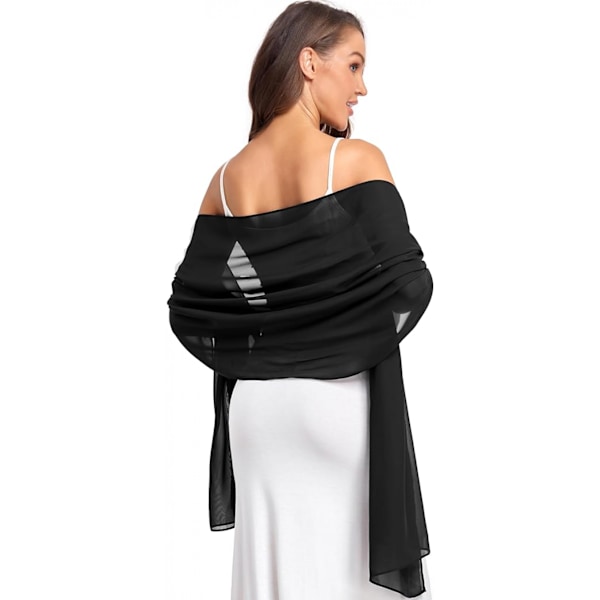 Blødt Chiffon Sjal 190*45cm Sort til Aftenkjole Bryllupssjal Brudesjal Damer