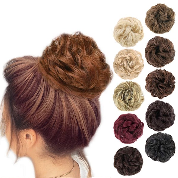 1 kpl Messy Hair Bun -hiuspanta -hiuslisäke Curly Wavy Messy Synteettinen Chignon naisille Updo Hairpiec Light Golden Auburn##