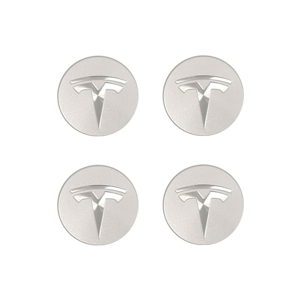Lämplig för Tesla Tesla Model 3 Navkapsel Logo - Mörkgrå Silver Logo (Fyrpack)