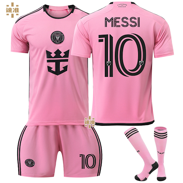 24-25 Miami hem nr 10 Messi fodboldtrøje 9 Suarez trøje voksne børn mænd og kvinder rosa dragt Pink størrelse 10 med sokker Pink size 10 with socks S