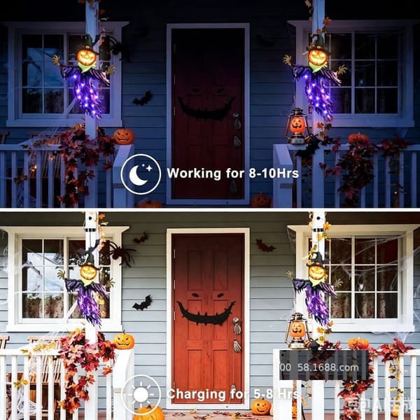 Halloween Hængende Lysende Græskar Heks Spøgelse Gårdsdekoration, Jernhåndværk Vægkunst
