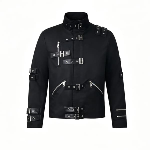 Mænd Sort Punk Stil Cosplay Jakke Slim Fit Læderlook Frakke til Efterligning D XL