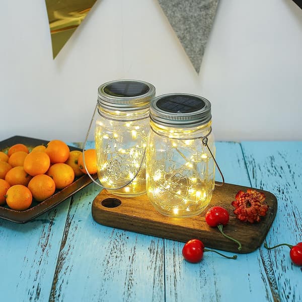 Solcellelamper Udendørs 3 Stk. Solcellehavelamper 30 Led Vandtætte Mason Jar Havelamper