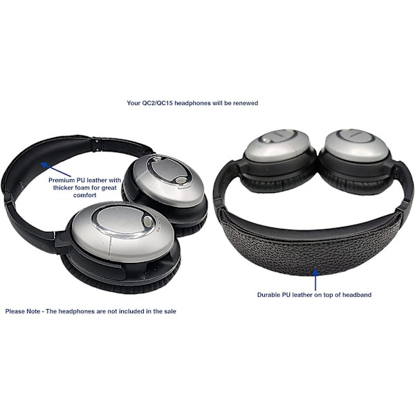 Udskiftnings ørepropper til QC15/QC2 og V2 hovedbøjle pude til QC15/QC2, kompatibel med Bose QuietComfort 15 (QC15) og Bose Quiet